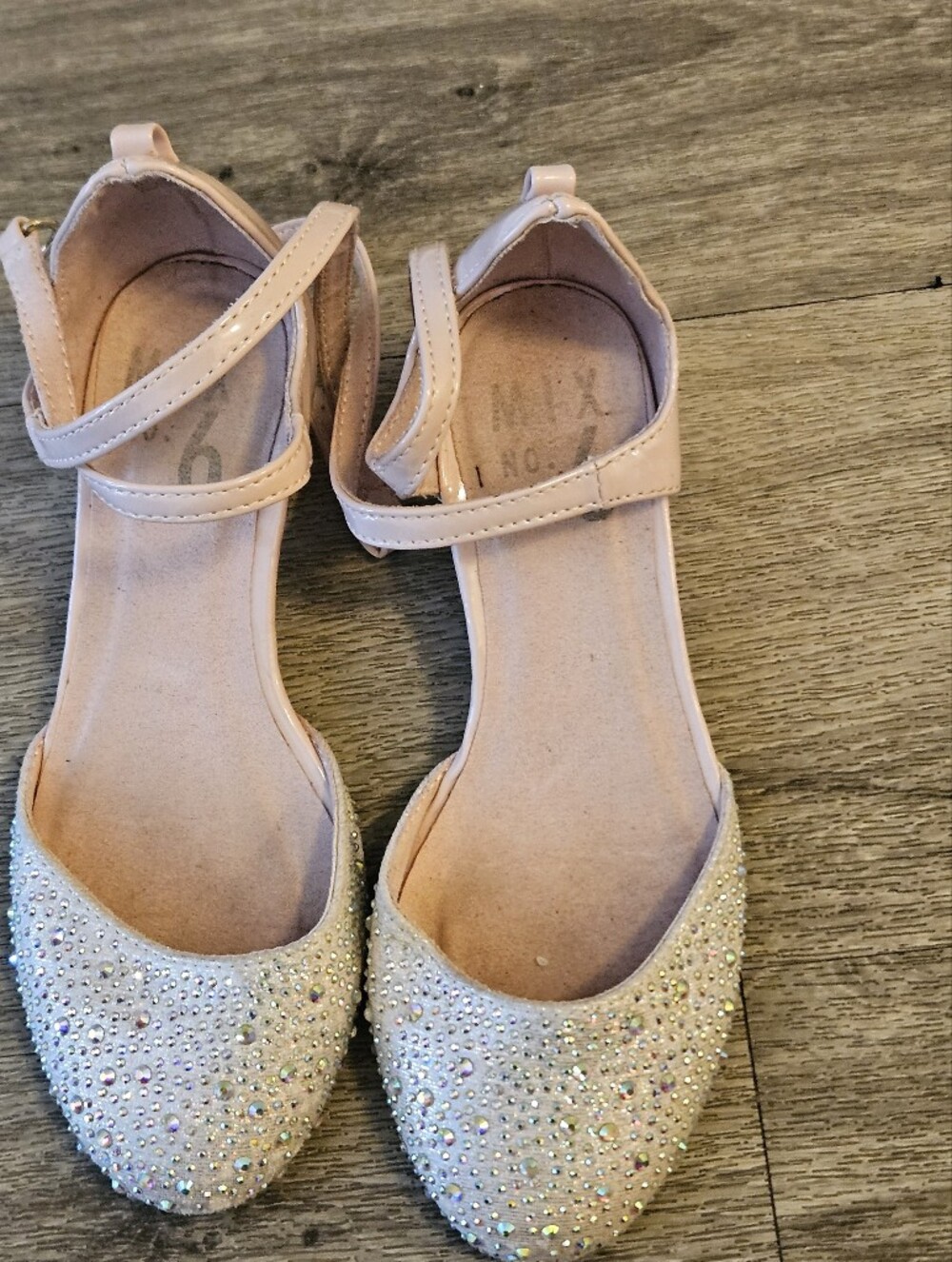 Girls' Blush Pink Rhinestone Ankle-Strap Dress Flats‎